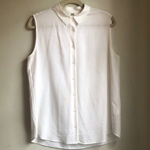 Uniqlo Sleeveless Collared White Button-up Blouse